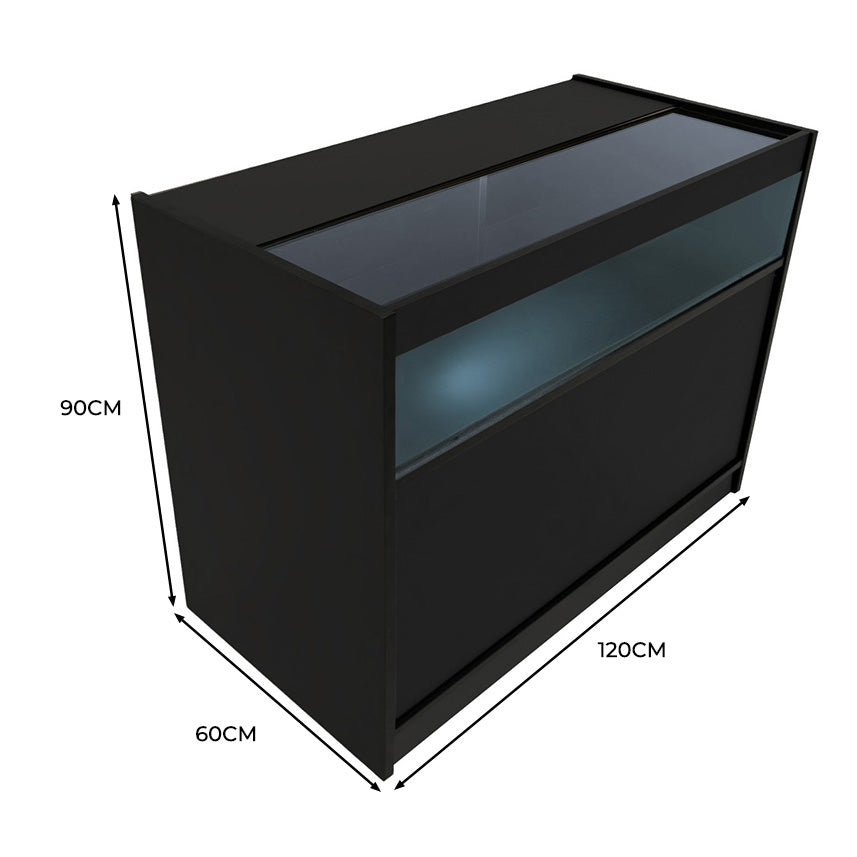 Bancone LED B1200 Nero con 1 Ripiano a Vista e 2 Chiusi