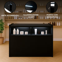 Bancone LED B1200 Nero con 1 Ripiano a Vista e 2 Chiusi