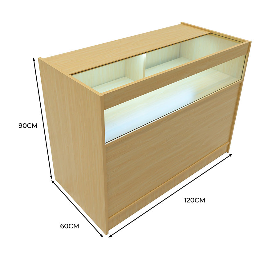 Bancone LED B1200 Acero con 1 Ripiano a Vista e 2 Chiusi