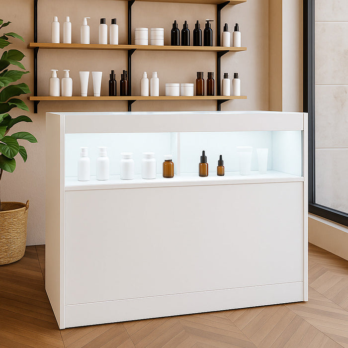 Bancone LED B1200 Bianco con 1 Ripiano a Vista e 2 Chiusi