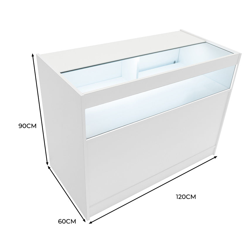 Bancone LED B1200 Bianco con 1 Ripiano a Vista e 2 Chiusi