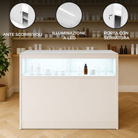 Bancone LED B1200 Bianco con 1 Ripiano a Vista e 2 Chiusi