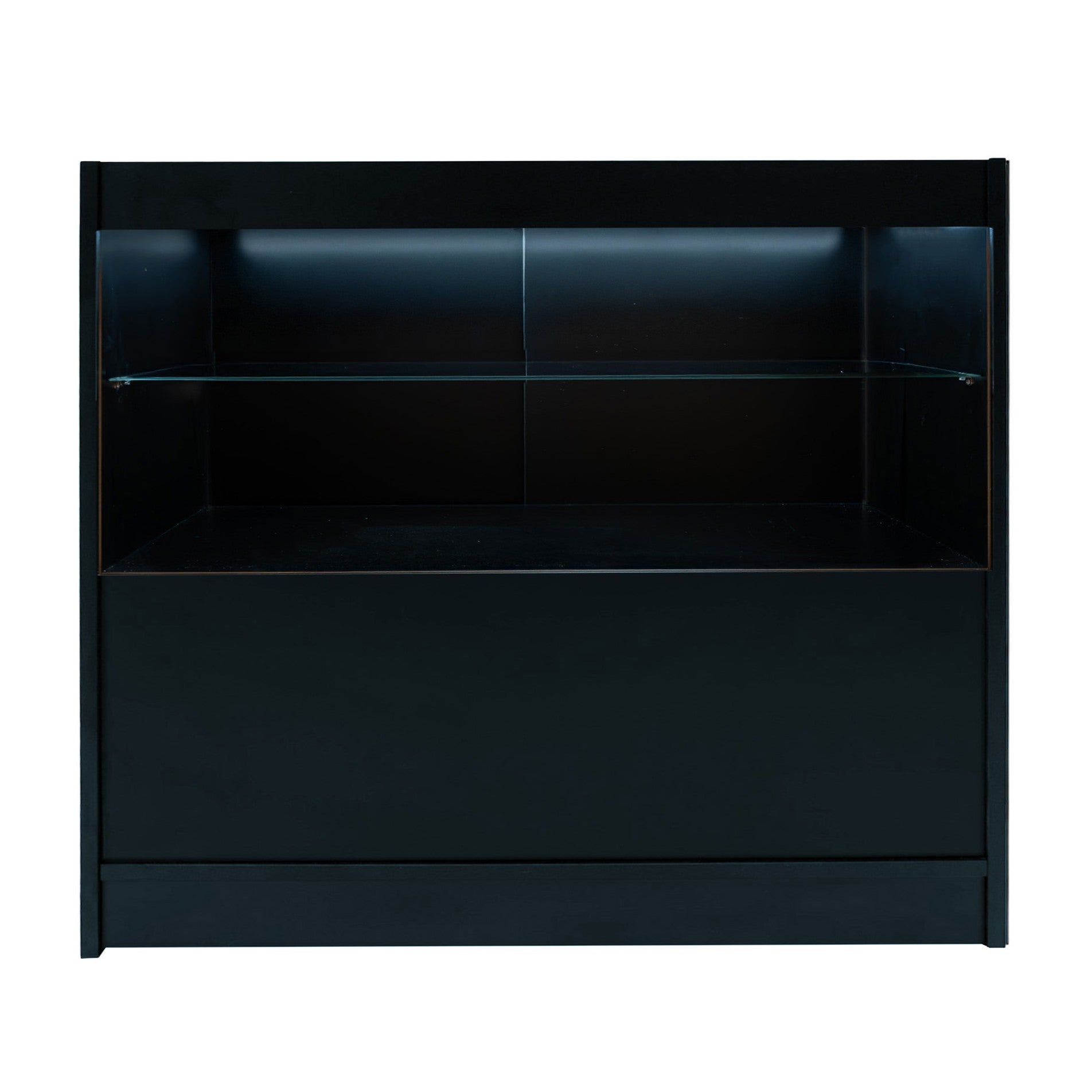 Bancone LED C1200 Nero con 2 Ripiani a Vista e 1 Chiuso, Vetrina