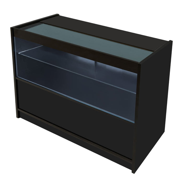 Bancone LED C1200 Nero con 2 Ripiani a Vista e 1 Chiuso, Vetrina