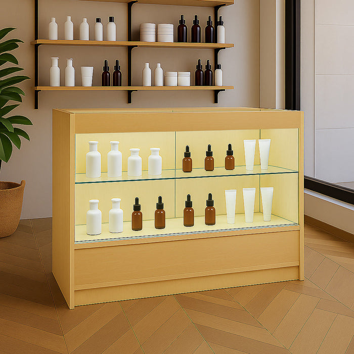 Bancone LED C1200 Acero con 2 Ripiani a Vista e 1 Chiuso, Vetrina