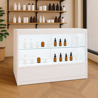 Bancone LED Bianco C1200 con 2 Ripiani a Vista e 1 Chiuso, Vetrina