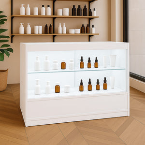 Bancone LED Bianco C1200 con 2 Ripiani a Vista e 1 Chiuso, Vetrina