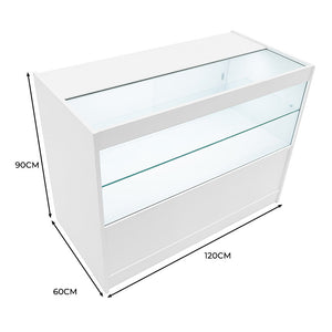 Bancone LED Bianco C1200 con 2 Ripiani a Vista e 1 Chiuso, Vetrina