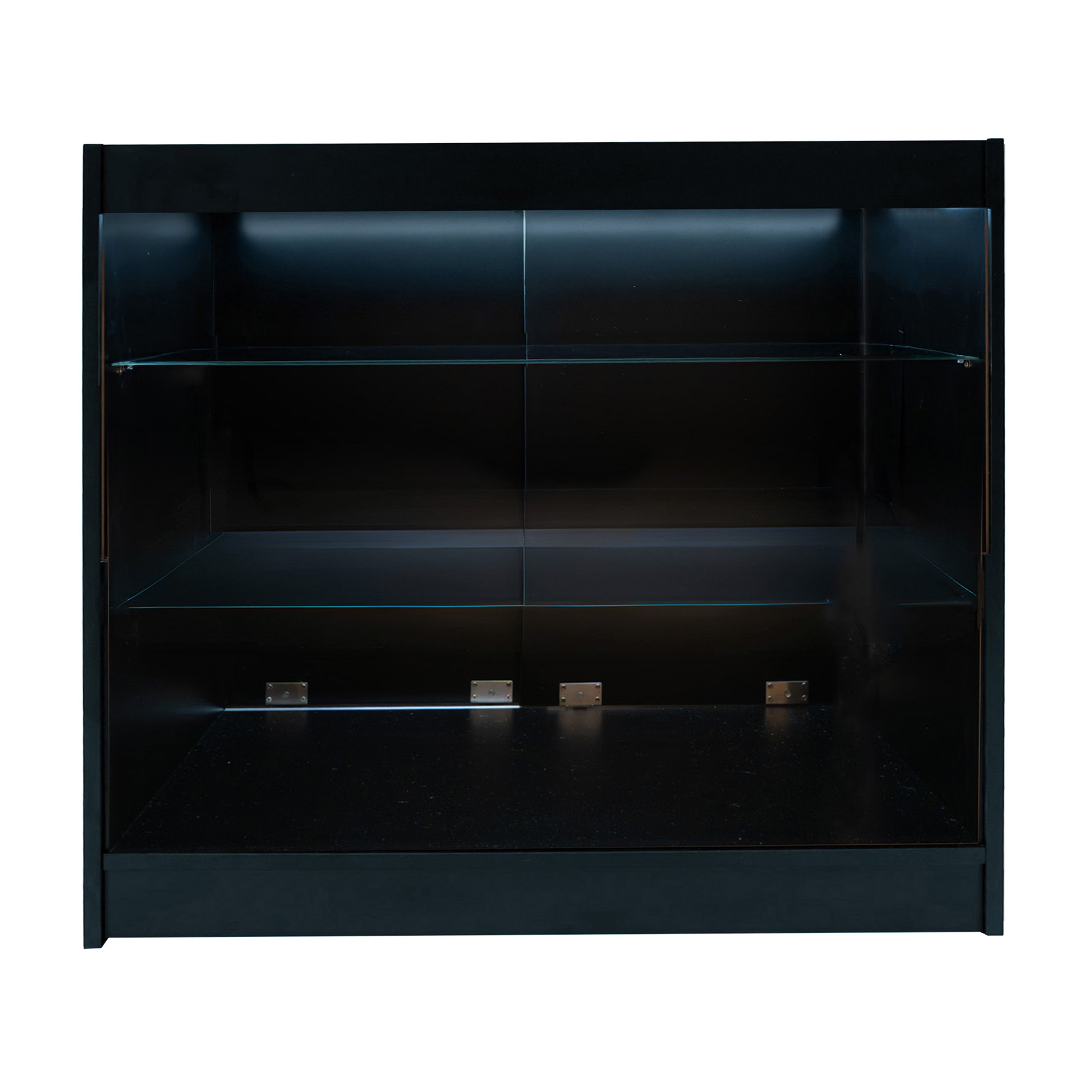 Bancone LED Nero K1200 con 3 Ripiani, Vetrina e Ante Bloccabili – 2 Chiavi