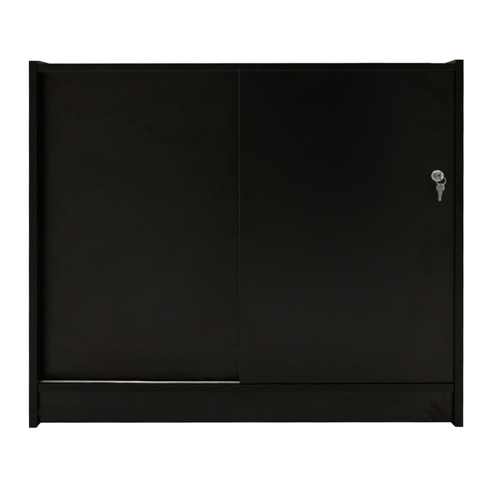 Bancone LED Nero K1200 con 3 Ripiani, Vetrina e Ante Bloccabili – 2 Chiavi