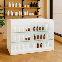 Bancone LED Bianco K1200 con 3 Ripiani, Vetrina e Ante Bloccabili – 2 Chiavi