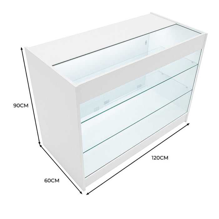 Bancone LED Bianco K1200 con 3 Ripiani, Vetrina e Ante Bloccabili – 2 Chiavi