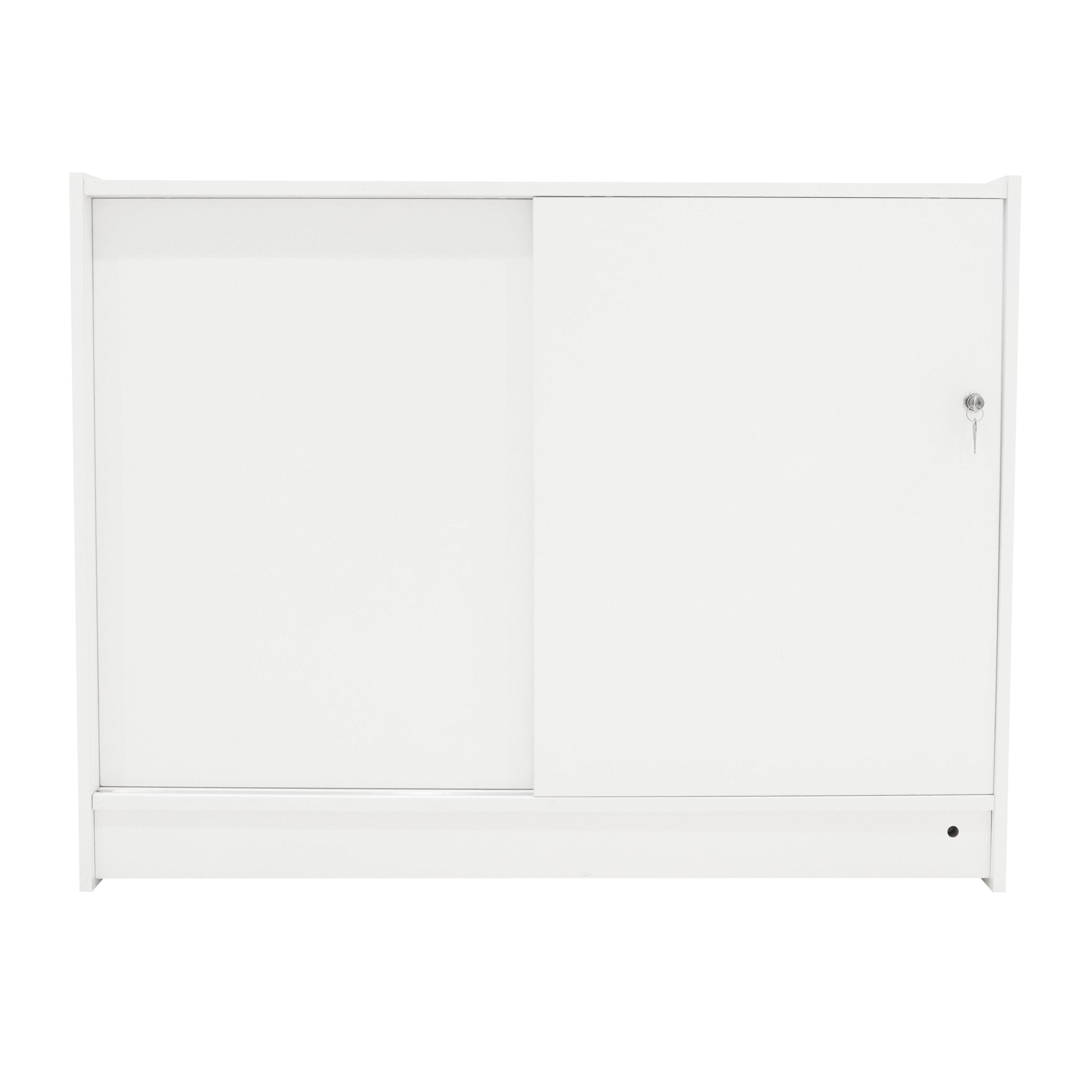 Bancone LED Bianco K1200 con 3 Ripiani, Vetrina e Ante Bloccabili – 2 Chiavi