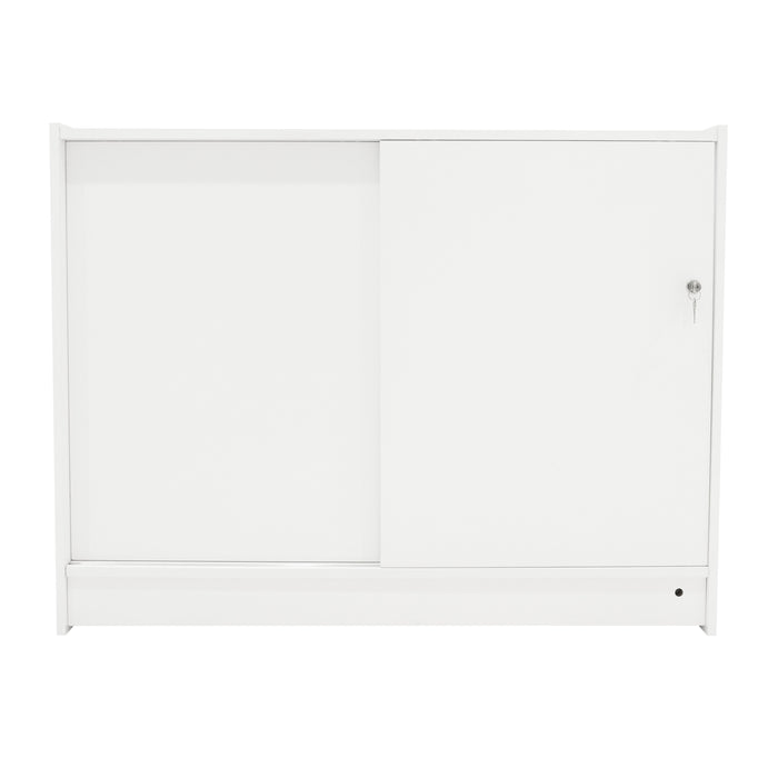 Bancone LED Bianco K1200 con 3 Ripiani, Vetrina e Ante Bloccabili – 2 Chiavi