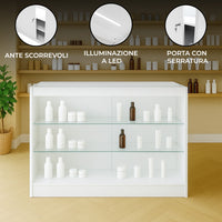 Bancone LED Bianco K1200 con 3 Ripiani, Vetrina e Ante Bloccabili – 2 Chiavi