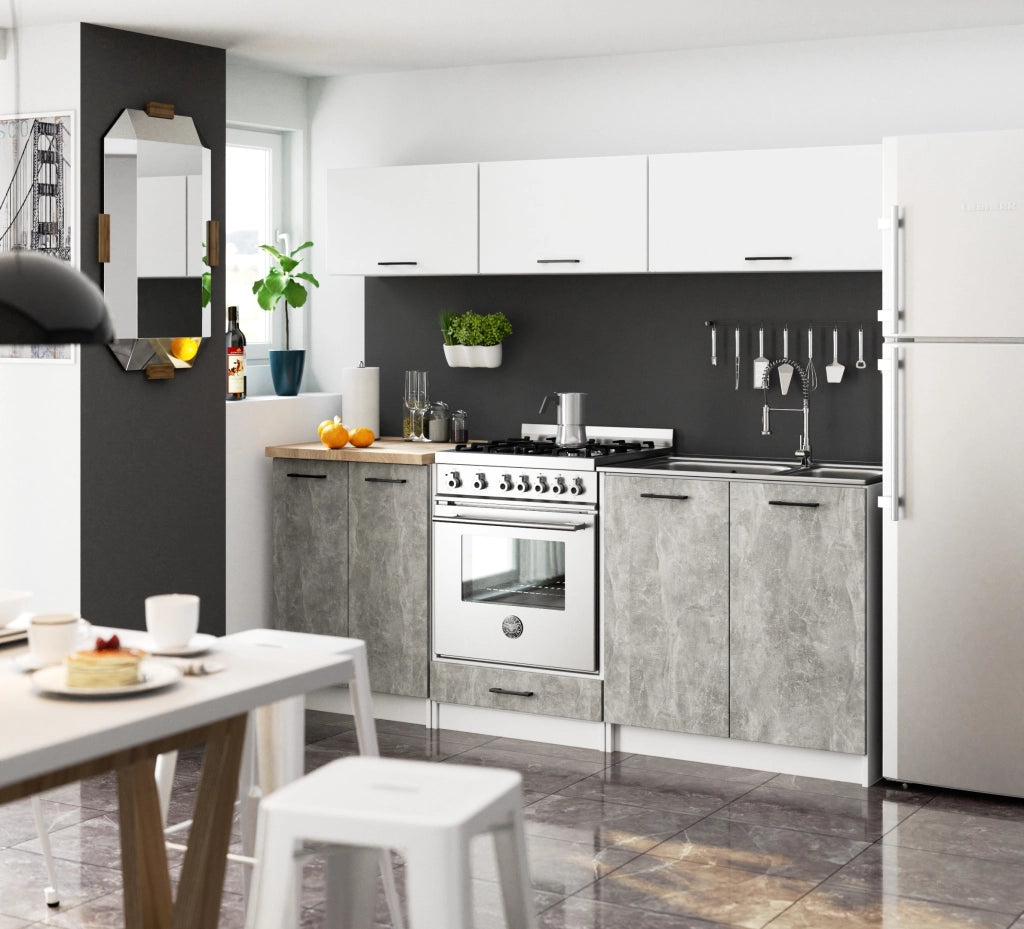 Mobile cucina modulare con piano di lavoro AKORD OLIWIA Bianco 40 cm 4 cassetti inserto frontale Cemento 40x46x85 cm