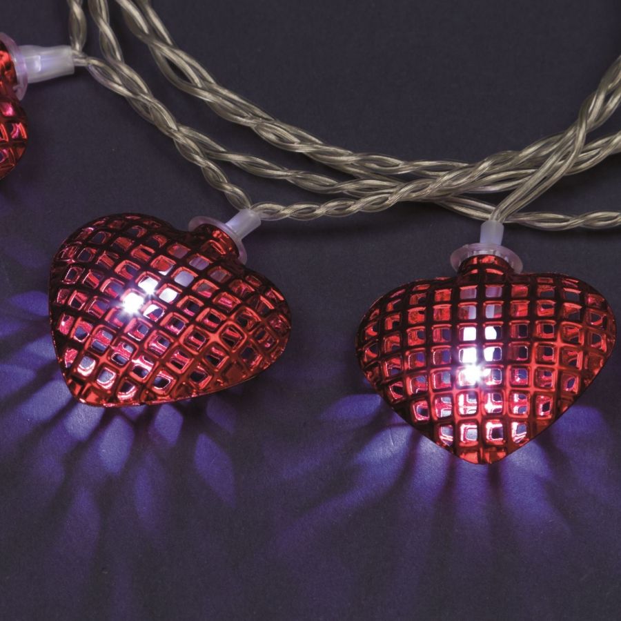 CATENA LINEARE CUORI ROSSI LED A BATTERIA