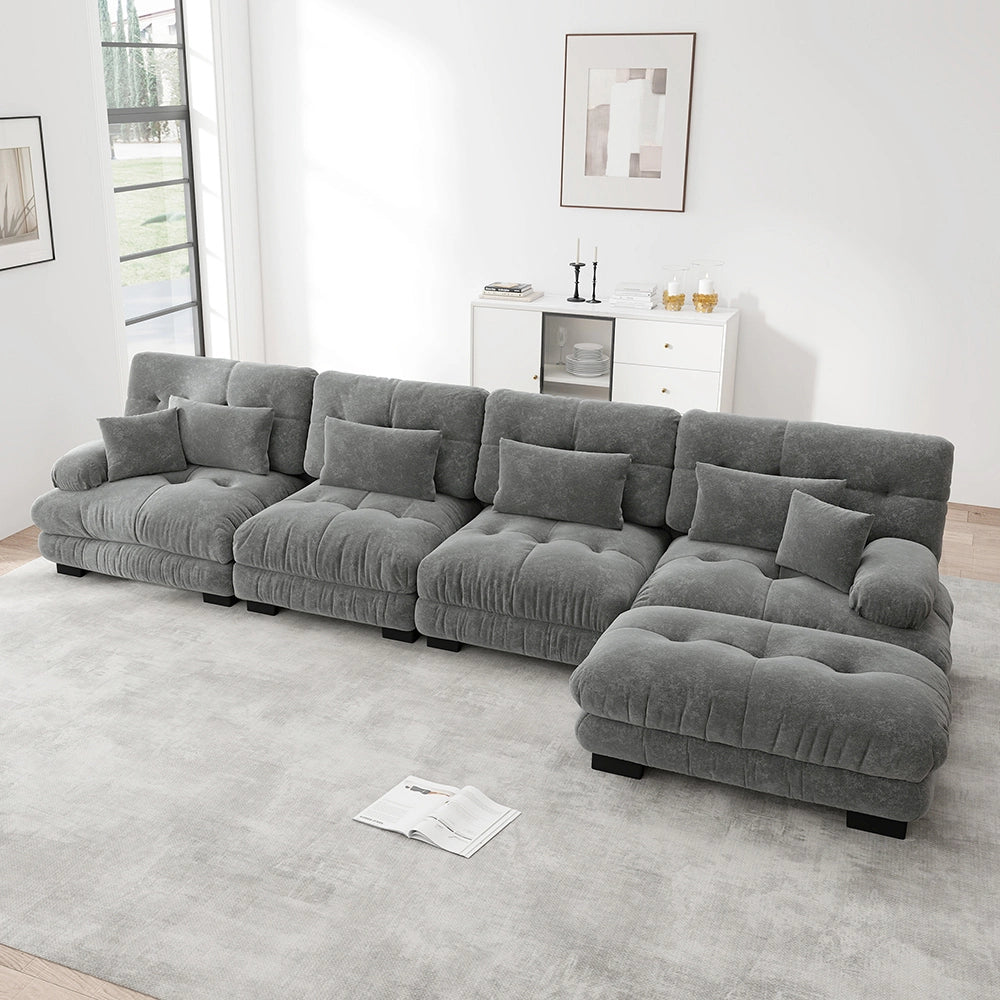 Divano angolare modulare - Xylo - Configurazione L, 4 posti con pouf removibile, grigio