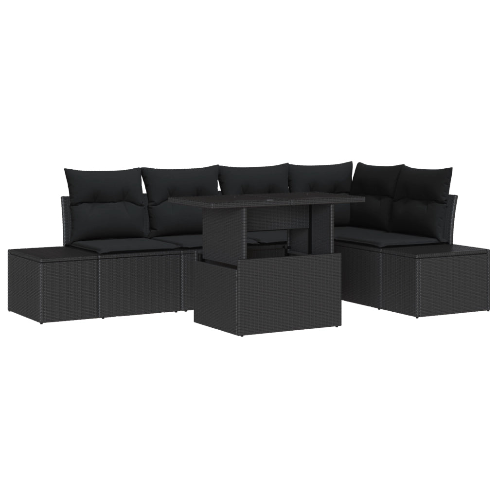 Set di Divani da Giardino 6 Pezzi con Cuscini Nero Polyrattan