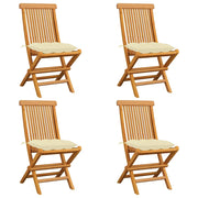 Sedie da Giardino con Cuscini Bianco Crema 4pz Massello di Teak cod mxl 14700