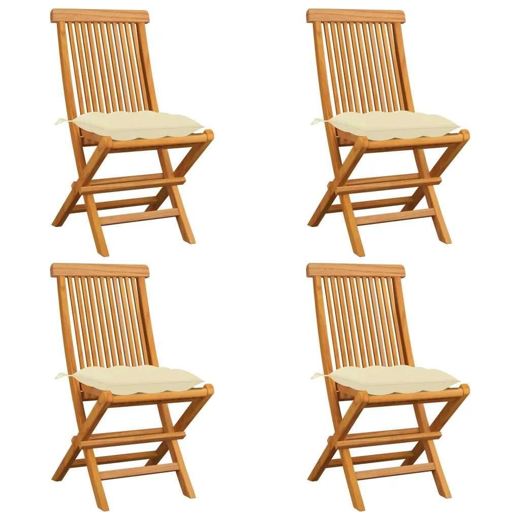 Sedie da Giardino con Cuscini Bianco Crema 4pz Massello di Teak cod mxl 14700