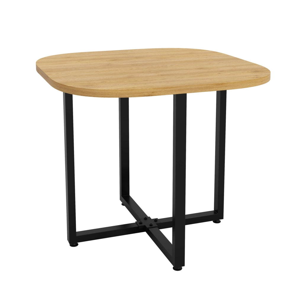 Set da pranzo composto da 4 sedie in lino e un tavolo (85 x 85 cm) con finitura effetto legno, color beige