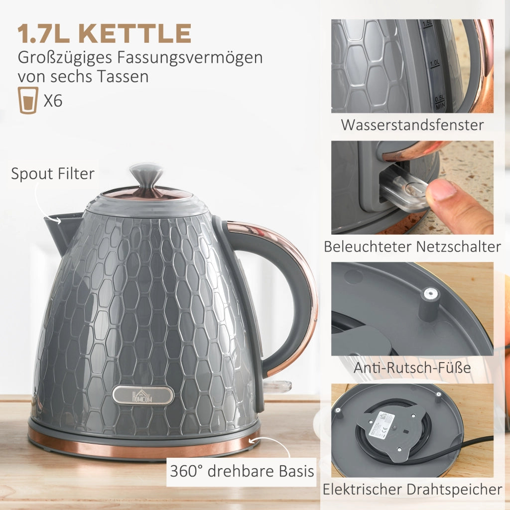 Tostapane e Bollitore 2 in 1 ¨C Zephmum ¨C Grigio, 1.7L, 4 Fette