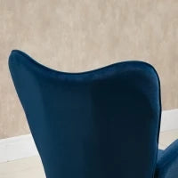 Poltrona a Dondolo con Trapunta, Pioli in Legno, Velluto Sintetico, fino a 150 kg, Blu