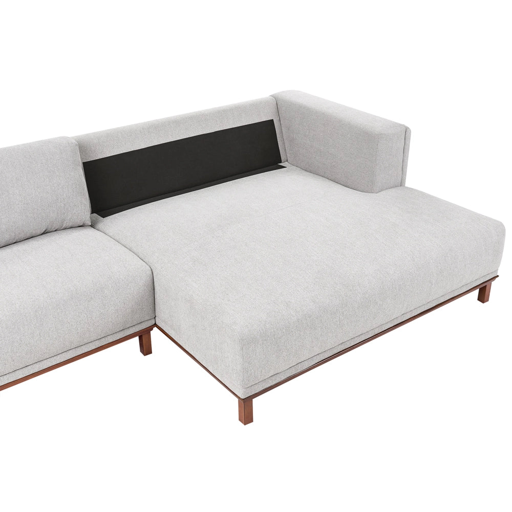Divano angolare sinistro Tappezzato in tessuto poliestere grigio Gambe in legno 4 posti Spesso imbottito Mobili da salotto in stile moderno