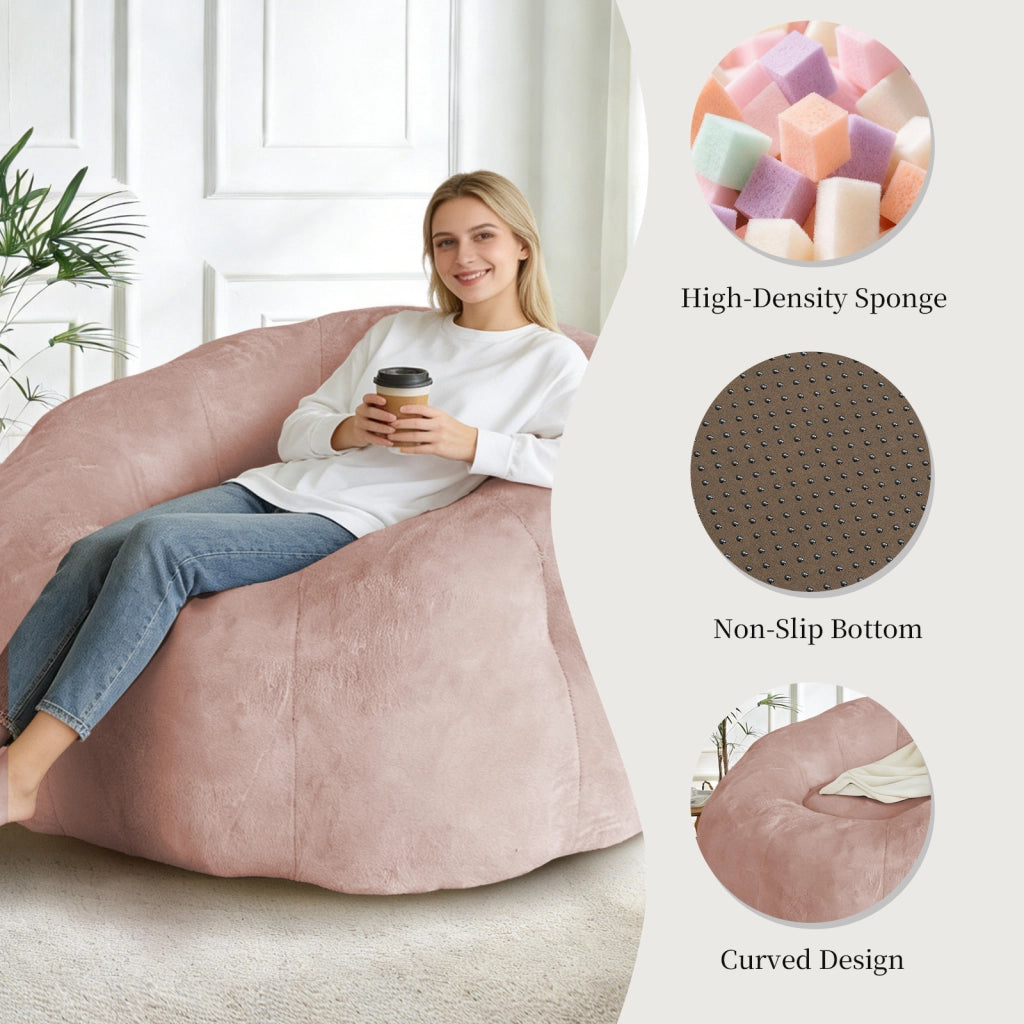Poltrona pouf sacco in flanella con base stabile per relax quotidiano in soggiorno e camera da letto rosa