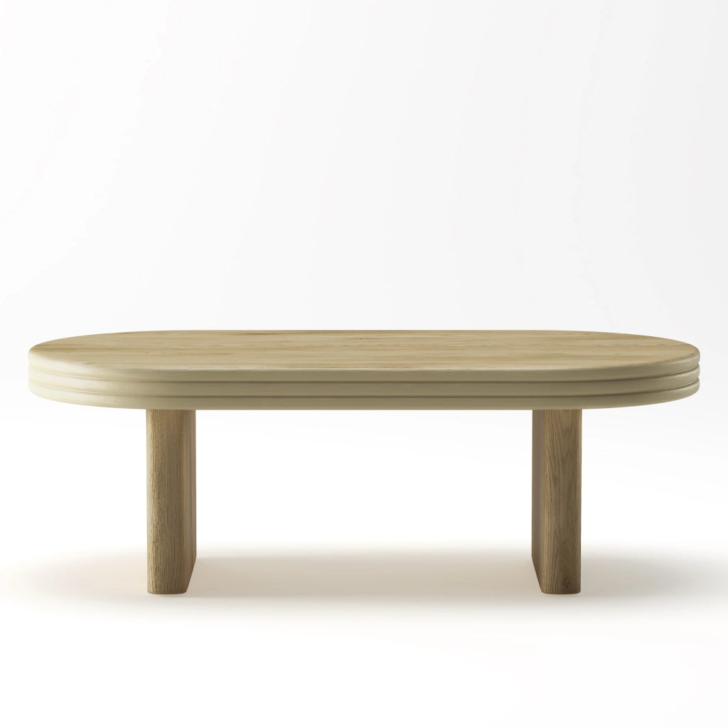 Tavolino Da Caffè Ovale con Base Scanalata; Finitura Legno Naturale; Stile Mid-Century Modern; in MDF; 120×60×41;5 cm