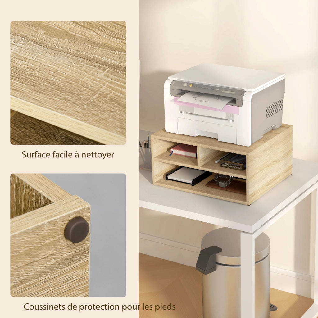 Organizzatore scrivania legno 3 compartimenti supporto stampante ¨C zephmum ¨C 47x40x22.5 cm