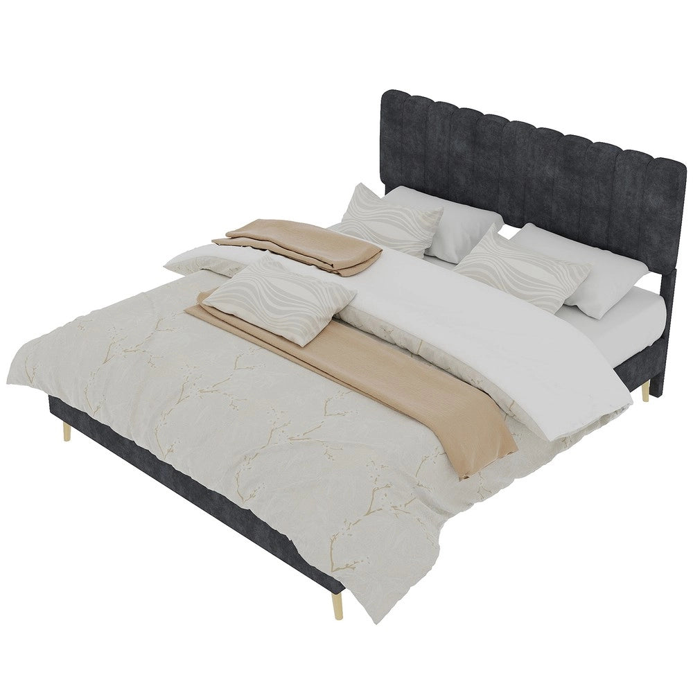 Letto imbottito con testiera ¨C Minimal ¨C grigio velluto 140x200 cm