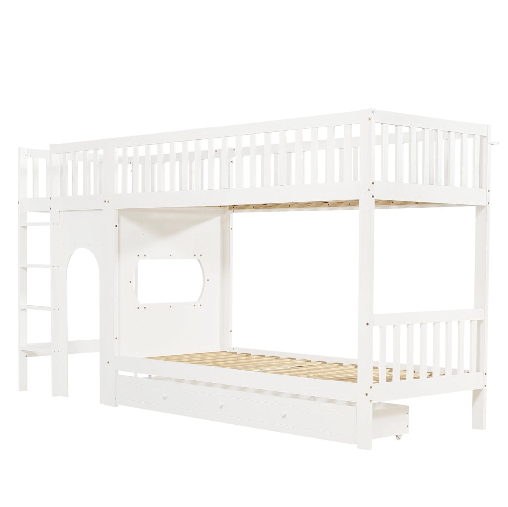 Letto a castello per bambini 90x200 cm con scala a 4 gradini e sponde HAVRYA