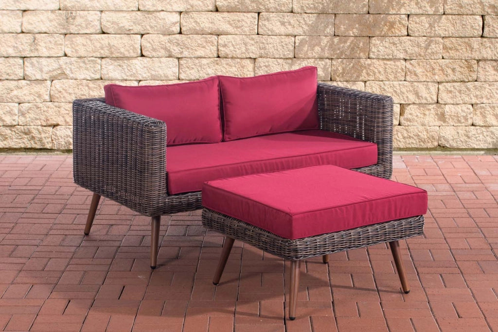 Divano Molde a 2 posti con poggiapiedi rotondo in rattan marrone screziato 40 cm (marrone scuro) 5