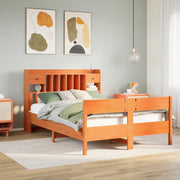 Letto Libreria senza Materasso Marrone Cera 140x190 cm in Pino
