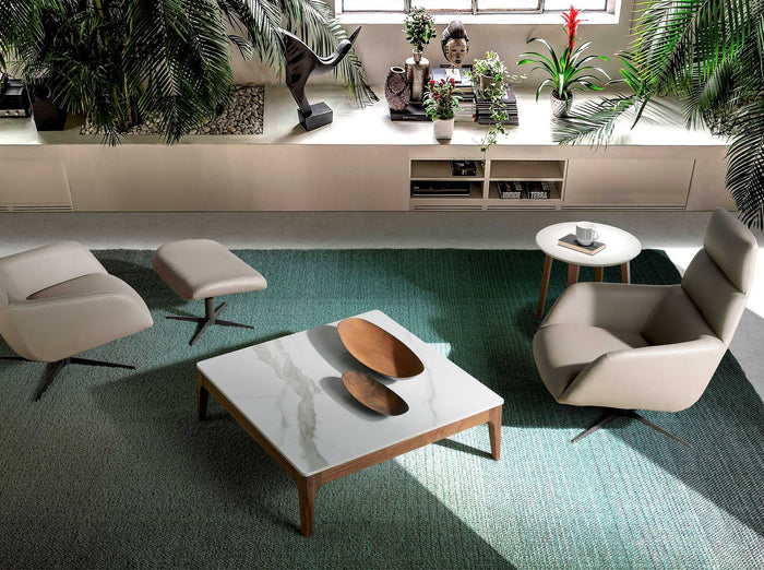 Tavolino quadrato in marmo porcellanato e noce