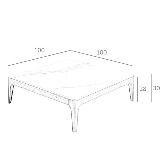 Tavolino quadrato in marmo porcellanato e noce