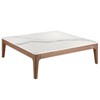 Tavolino quadrato in marmo porcellanato e noce