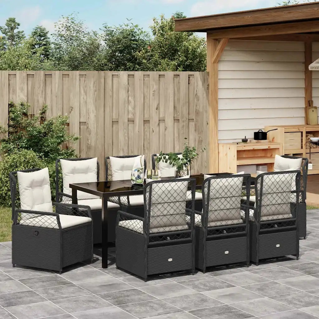 Set da Pranzo per Giardino 9 pcs Nero polyrattan 3380987