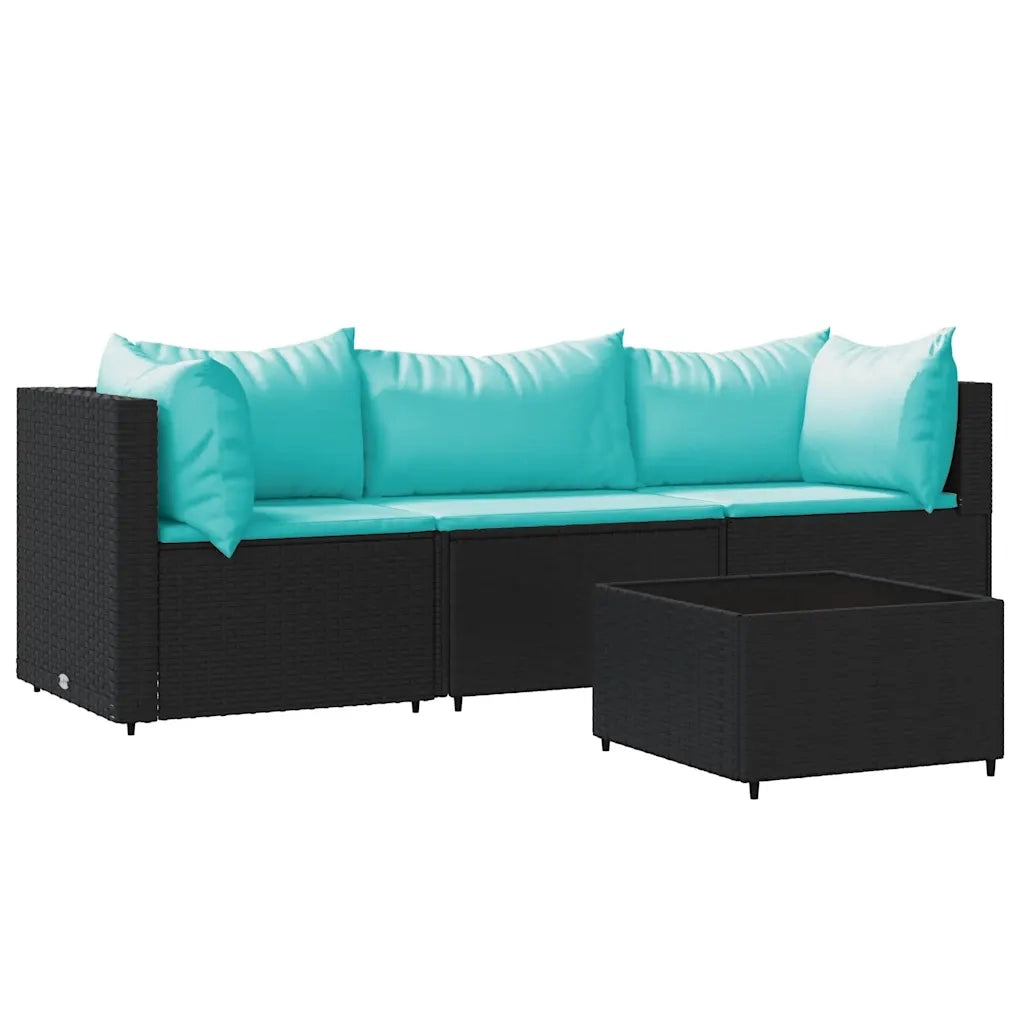 Set Divani da Giardino 4 pz con Cuscini Nero in Polyrattan 319799