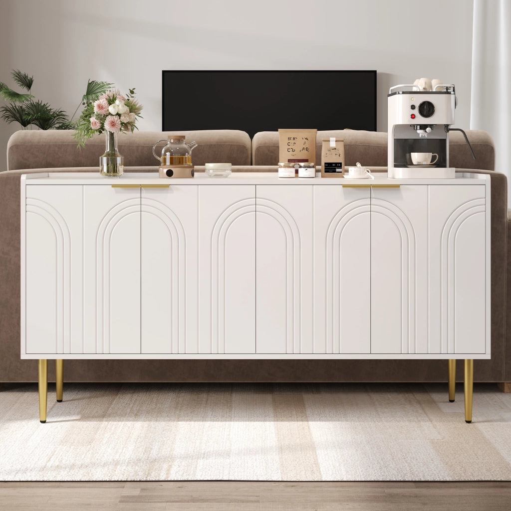 Credenza con 4 Ante e Ripiani Regolabili; Stile Lusso Moderno; in MDF; 140??38??75 cm; Bianco
