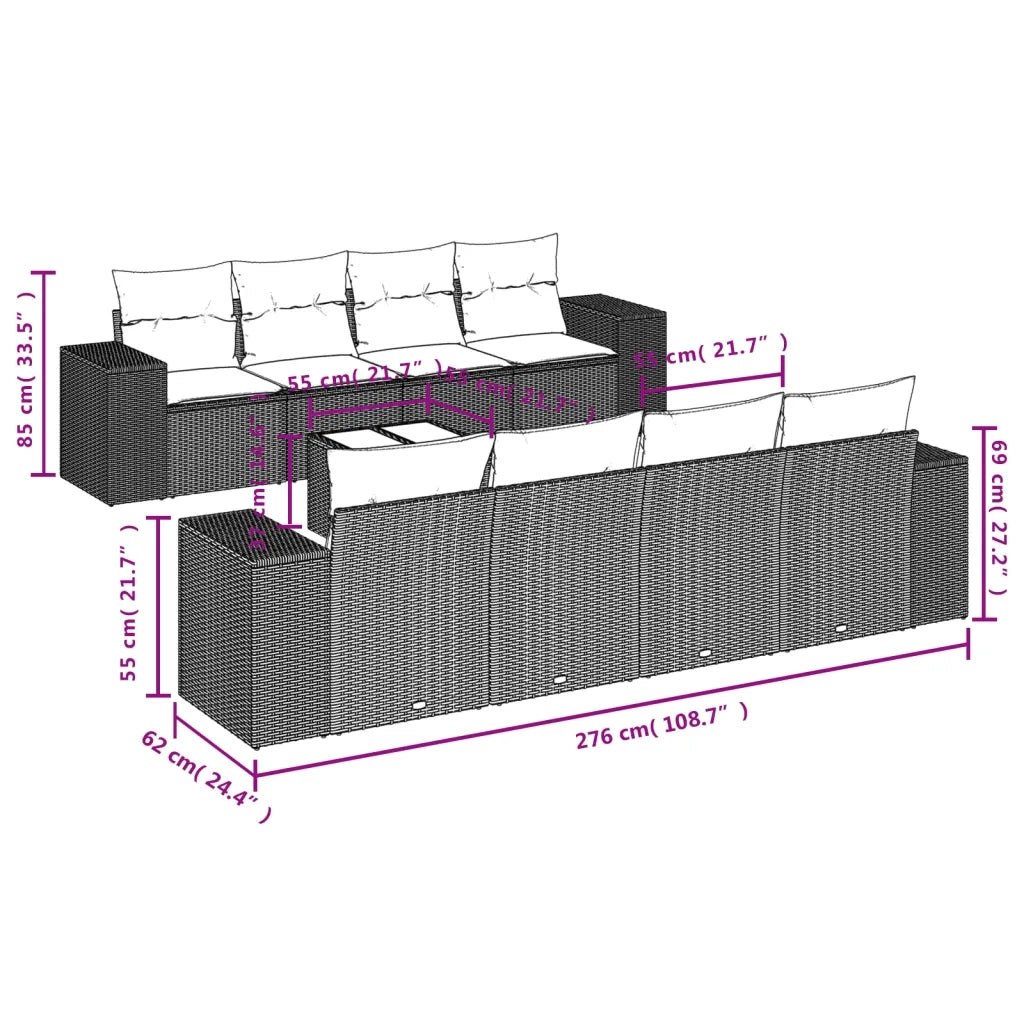 Set Divano da Giardino 9pz con Cuscini Grigio Chiaro Polyrattan