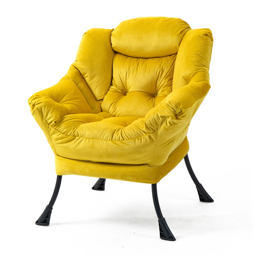 Poltrona relax 65x81x95 cm gialla con struttura in metallo e tasca laterale