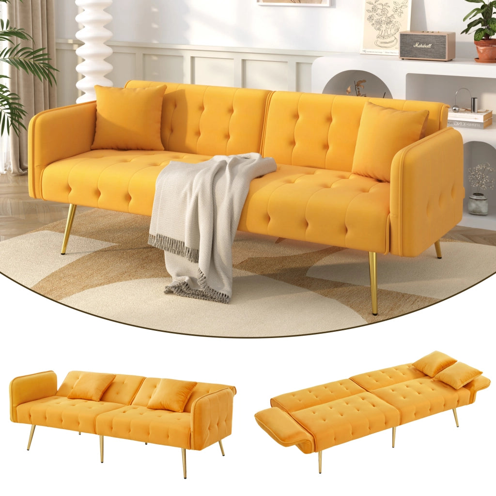 DIVANO LETTO 2 POSTI 215 x 81,5 cm Velluto Giallo