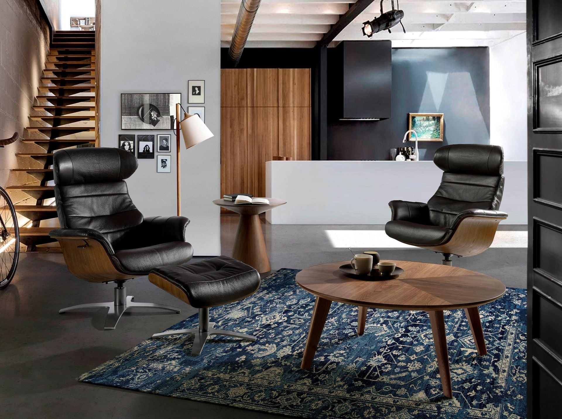 Tavolo angolare rotondo in noce