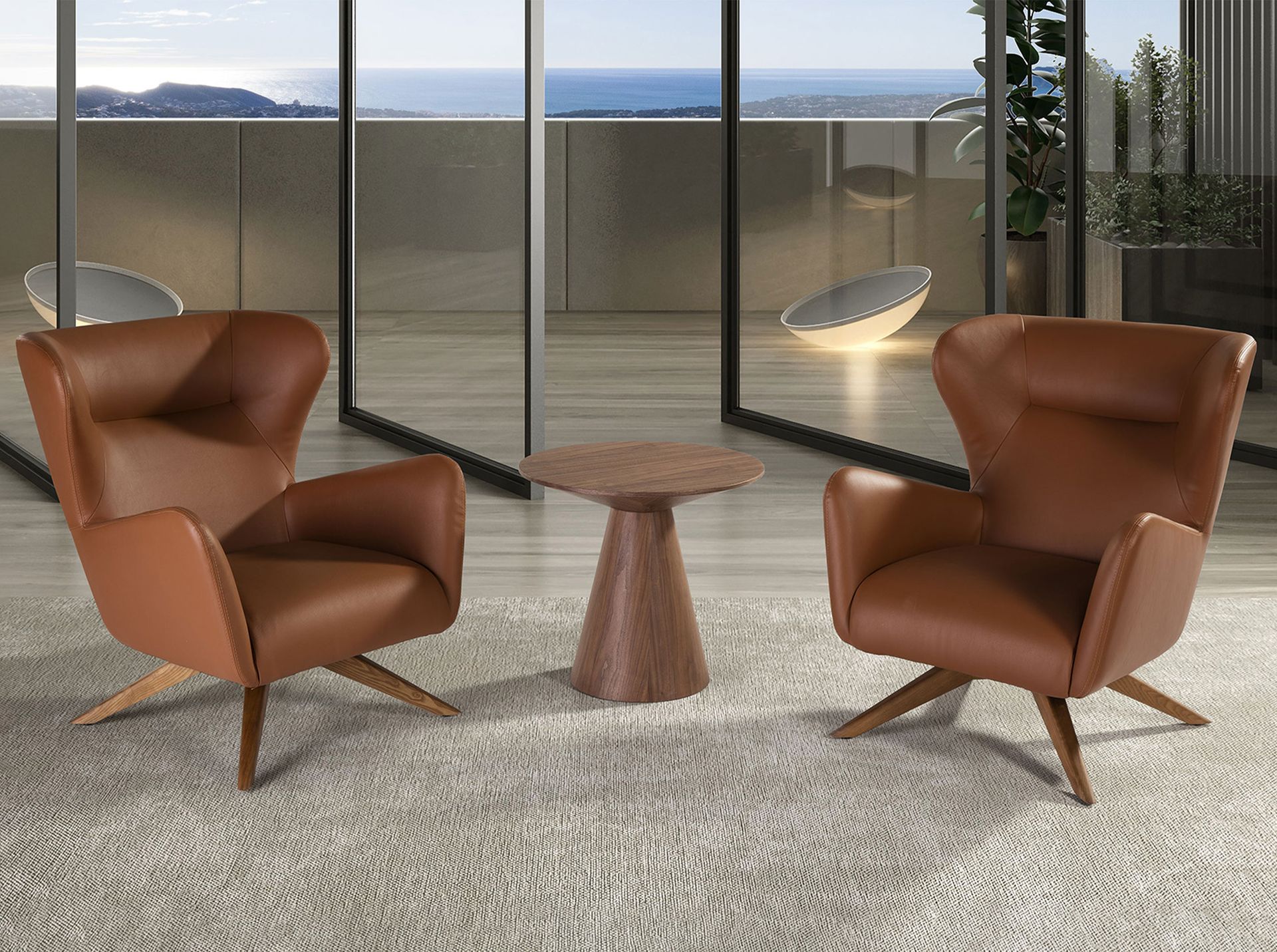 Tavolo angolare rotondo in noce