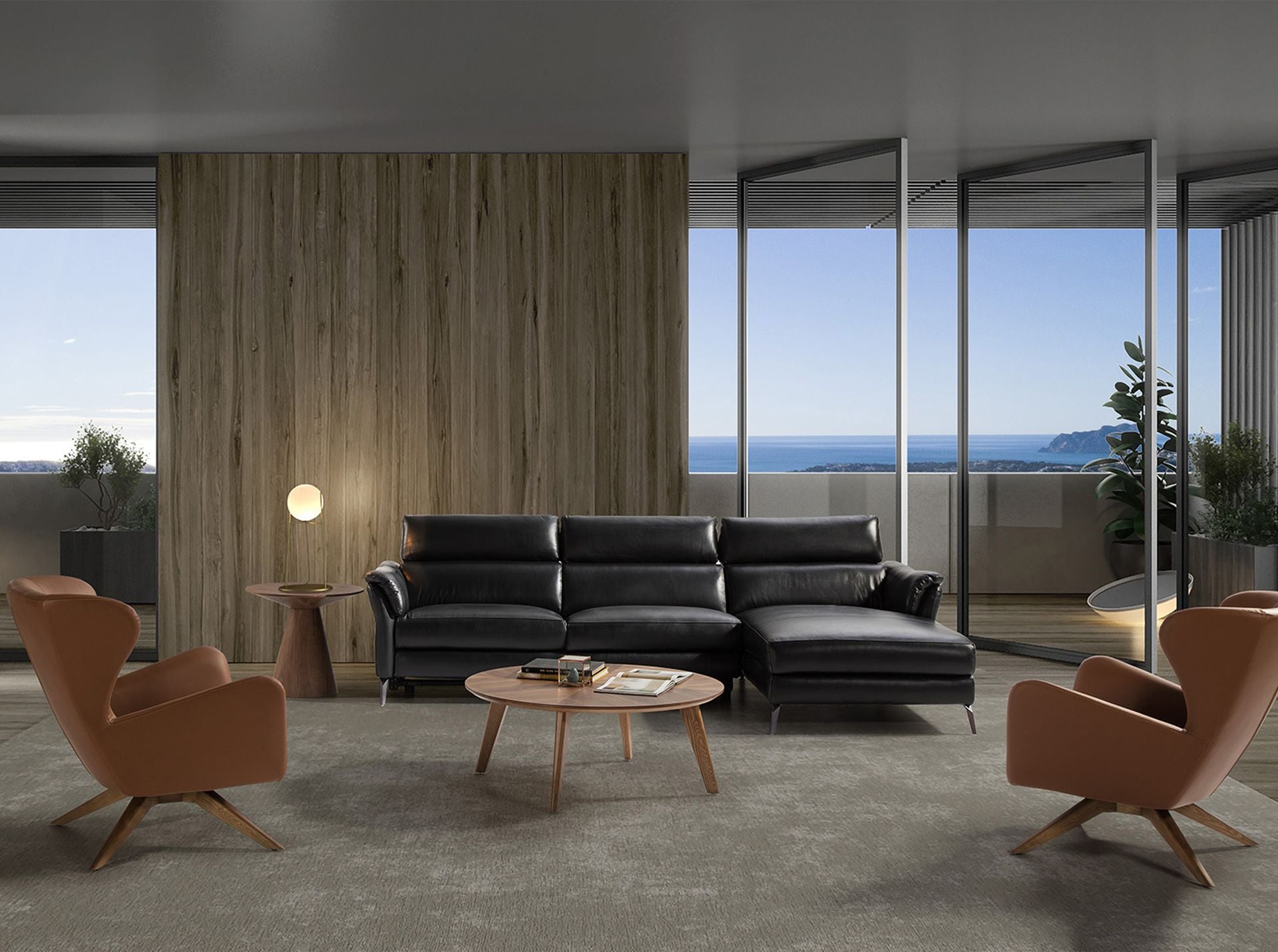 Tavolo angolare rotondo in noce