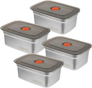 4 pacchi di contenitori per conservazione dei pasti con coperchio, 18 x 13 x 8 cm, acciaio inossidabile, contenitori con coperchio ermetici per pizza, pane, contenitore per la lievitazione, 1500 ml