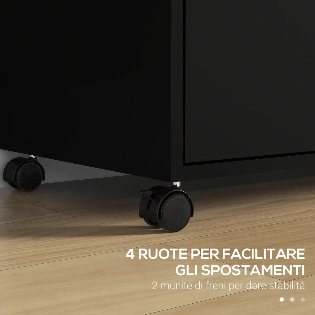 Mobile da Ufficio con 2 Cassetti Porta Documenti e Ripiani, Ruote con Blocco, 80x40x66cm, Nero
